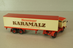 Mercedes LP 1632 with semi trailer Karamalz, yellow/red, 7832, Brekina 1:87