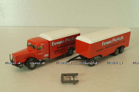 Bussing 8000 with trailer 3-axle, Franz Piefsch, red, 7499, Brekina 1:87