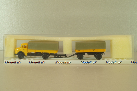 Mercedes LP911 with trailer Deutsche Bundespost, yellow, Brekina 1:87