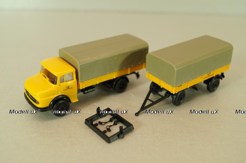Mercedes LP911 with trailer Deutsche Bundespost, yellow, Brekina 1:87