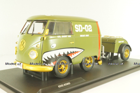 Volkswagen T1 Short, Kool Combi, Army Fighter wth trailer 2023, Green, S1810901, Solido 1:18