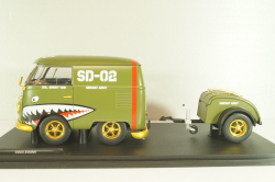 Volkswagen T1 Short, Kool Combi, Army Fighter wth trailer 2023, Green, S1810901, Solido 1:18
