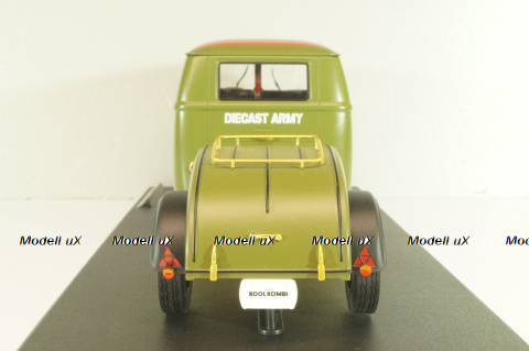 Volkswagen T1 Short, Kool Combi, Army Fighter wth trailer 2023, Green, S1810901, Solido 1:18