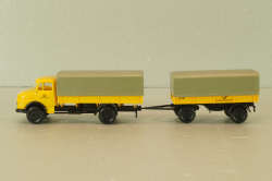 Mercedes LP911 with trailer Deutsche Bundespost, yellow, Brekina 1:87