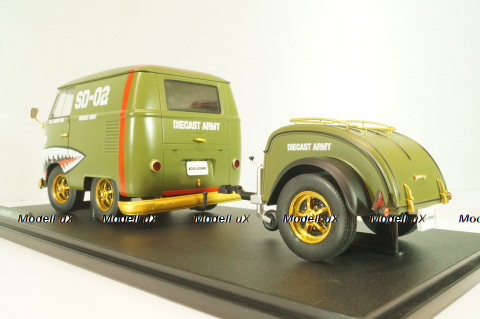 Volkswagen T1 Short, Kool Combi, Army Fighter wth trailer 2023, Green, S1810901, Solido 1:18