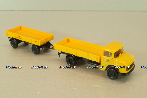 Mercedes LP911 with trailer Deutsche Bundespost, yellow, Brekina 1:87