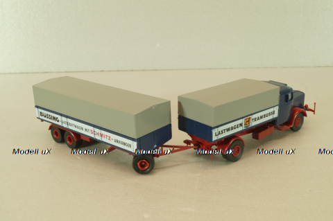 Bussing 8000 with trailer 3-axel, Lastwagen, blue, Brekina 1:87