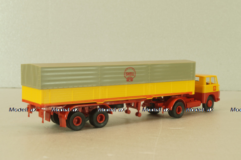 Henschel HS 16 TS with semi trailer Shell, yellow/red, 8223, Brekina 1:87