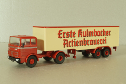 Mercedes LP 1632 with semi trailer Kulmbacher, red/beige, 7832, Brekina 1:87 Уценка!
