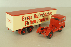 Mercedes LP 1632 with semi trailer Kulmbacher, red/beige, 7832, Brekina 1:87 Уценка!