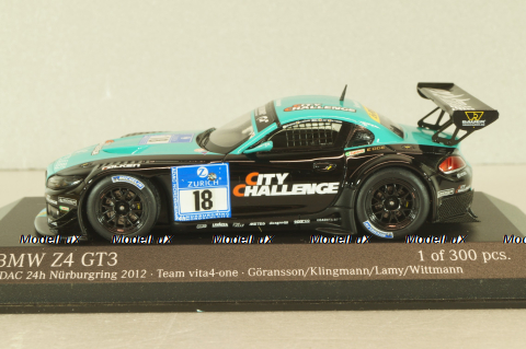 BMW Z4 GT3 #18 ADAC 24h Nurburgring 2012, black/green, 437122918, Minichamps 1:43