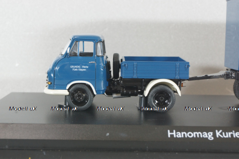 Hanomag Kurier with trailer "Grundig" 1958, blue, 03252, Schuco 1:43