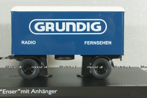 Hanomag Kurier with trailer "Grundig" 1958, blue, 03252, Schuco 1:43