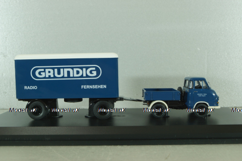 Hanomag Kurier with trailer "Grundig" 1958, blue, 03252, Schuco 1:43