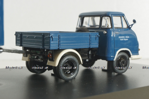Hanomag Kurier with trailer "Grundig" 1958, blue, 03252, Schuco 1:43