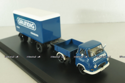 Hanomag Kurier with trailer "Grundig" 1958, blue, 03252, Schuco 1:43