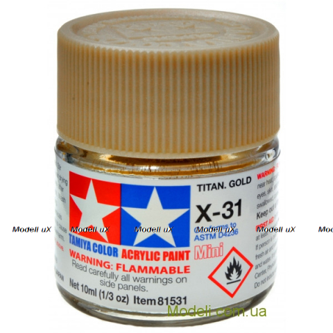 Акриловая глянцевая краска Titanium Gold (золото), X-31, 81531 Tamiya